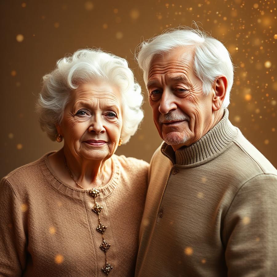 Elderly couple portrait with soft sparkle