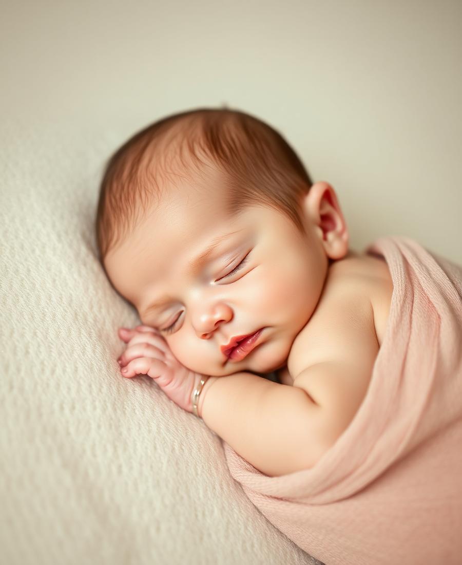 Newborn baby sleeping, softly sparkling keepsake print