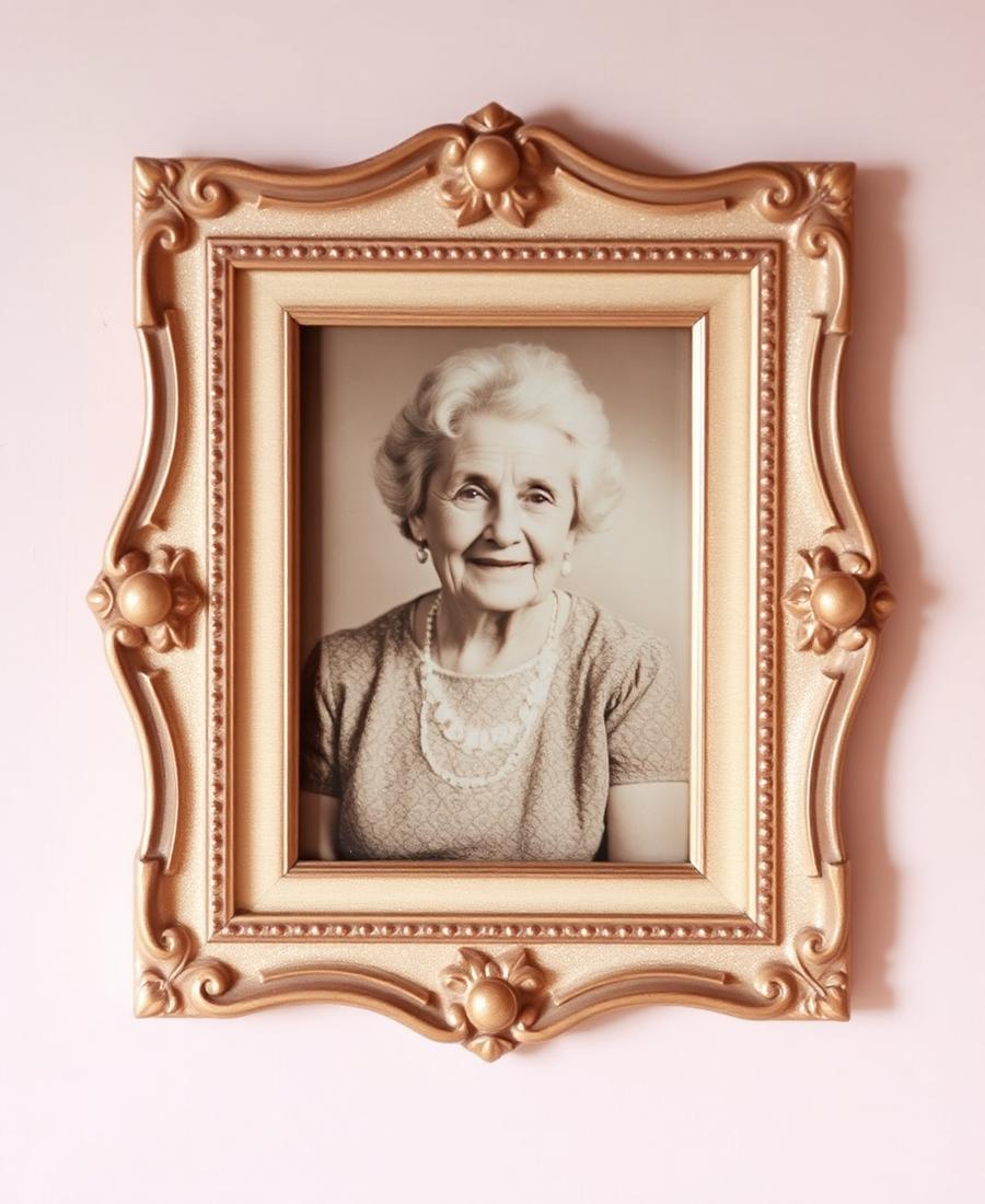 Vintage portrait of grandmother in gold frame